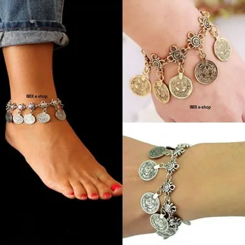 Náramek Turecký penízkový náramek na ruku nebo nohu Stříbrná