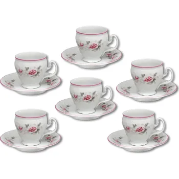 Thun 1794 Šálky a podšálky, 90 ml, český porcelán, Bernadotte, růže, růžový proužek, Thun, 6 ks