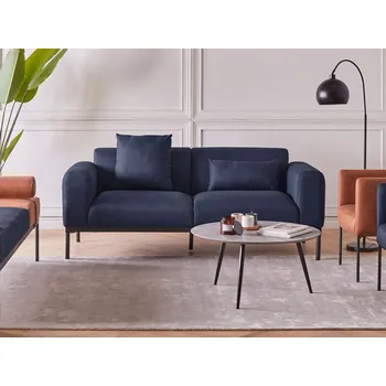 Pohovka 2místná pohovka tmavě modrá umělý len černé nohy nábytek do obývacího pokoje elegantní design Beliani