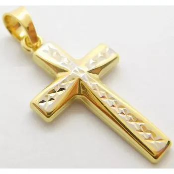 Přívěsek Klenoty Budín Dámský zlatý gravírovaný přívěsek křížek z bílého a žlutého zlata 585/0,66gr 02176 (Klenoty Budín Dámský zlatý gravírovaný přívěsek křížek z bílého a žlutého zlata 585/0,66gr 02176)