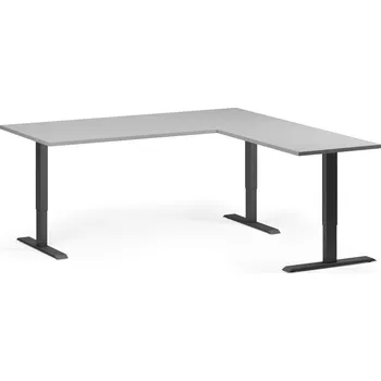Psací stůl B2B Partner Rohový výškově nastavitelný stůl, 180x180 cm, 3 motory, L/P, černá podnož, šedá