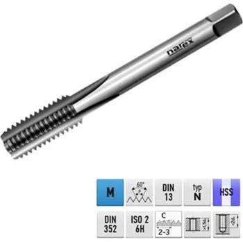 Závitořezný nástroj Narex Ždánice 041530013160300 - Závitník sadový ruční M16 x 2,0 mm HSS LEVÝ - velikost č. III ČSN 22 3010 kód 0200