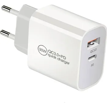 Mobilní telefon IWH USB nabíječka, 1x USB A , 1x USB-C®, 30 W, Dodávka energie, QC 3.0, bílá