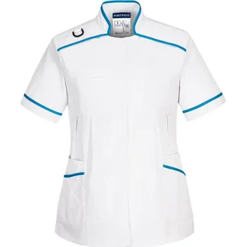 Pracovní zástěra PORTWEST Tunika lékařská, těhotenská LW22, krátký rukáv, dámská POR-LW22WARL L Bílá/aqua modrá