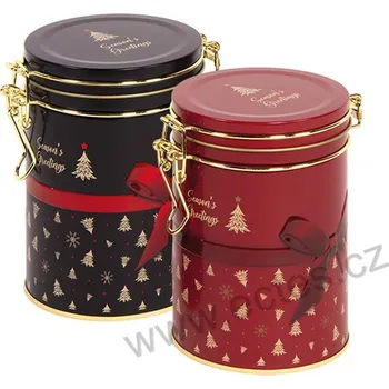 Dóza na potraviny SEASON'S GREETINGS hermetická plechová dóza s klipem na čaj a kávu 824 vínová mašle a béžové stromky | 2-MIX