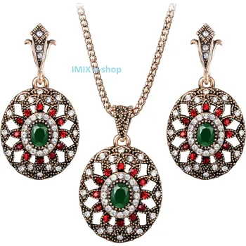 Souprava šperků Asira retro filigránový orientální set se zirkony Tmavě zelená