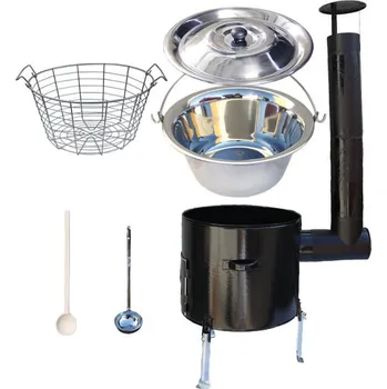 Kempingové nádobí Nerezový kotlík 15 L (1,2 mm) + smaltovaná kotlina 36 Smalt party+ vařečka a naběračka