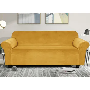 Napínací potah Elastický plyšový potah na dvoumístnou pohovku BestBerg / žlutá