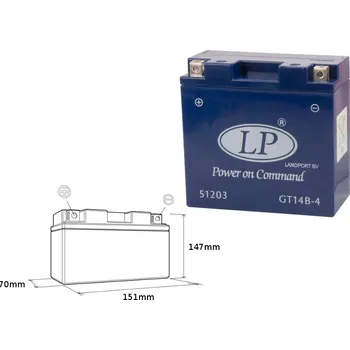 Motobaterie LANDPORT GT14B-4 GELOVÁ BATERIE (MG LT14B-4) 12V 12AH 150X69X145 BEZÚDRŽBOVÁ - ZAPLAVENÁ (6) (190A)