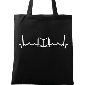 Bavlněná taška Kardiogram a Kniha (Barva: Černá)
