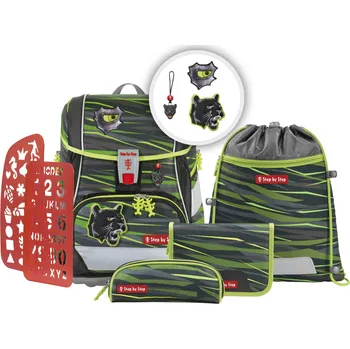 Set školních potřeb Step by Step Školní aktovka/batoh 2IN1 PLUS pro prvňáčky – 6dílný set - Wild CAT Chiko + Blikačka Step by Step jako dárek