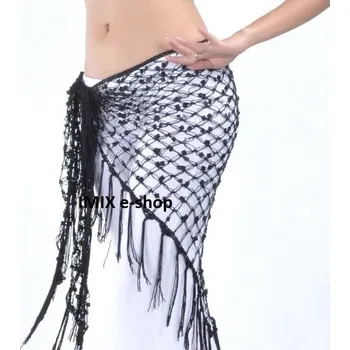 Šátek Síťový šátek s flitry třásňový Bali Černá