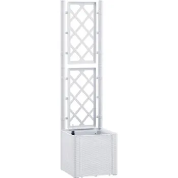 Truhlík BRAVSON GROUP s.r.o. Samozavlažovací truhlík, vyvýšený záhon STEFANPLAST NATURAL DELUXE 43 bílá, s mřížkou + Nůž ulamovací v hodnotě 39,-