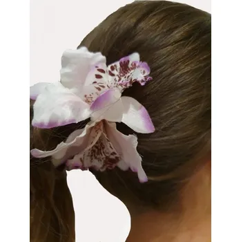 Ozdoba do vlasů Orchidej dvojitá květina do vlasů na sponce Světle fialová