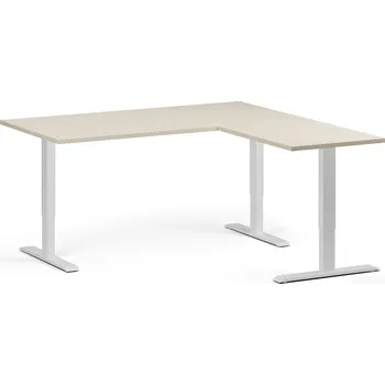 Psací stůl B2B Partner Rohový výškově nastavitelný stůl, 160x160 cm, 3 motory, L/P, bílá podnož, bříza