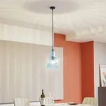 Závěsné svítidlo Lindby Belarion, modré, 1 světlo, sklo, Ø 23 cm - Stříška - Ø 10 cm, 2,5 cm; výška stínidla 35 cm světle modrá 1 x 15 W LED - Doprava zdarma