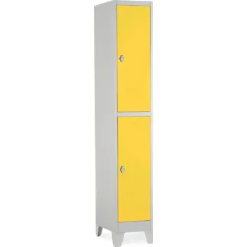 Šatní skříň Kovová šatní skříňka - 2 boxy, 38 x 45 x 195 cm, pevné nohy, otočný zámek, žlutá - ral 1023