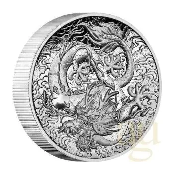 2 unce stříbrná mince Austrálie drak 2021 - High Relief - leštěná deska