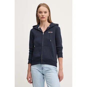 Dámská mikina Mikina Guess Jeans dámská, tmavomodrá barva, s kapucí, s potiskem, W4YQ13 KC811 W4YQ13.KC811 59X, vel. S