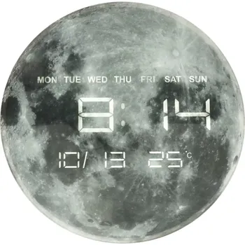 Hodiny Nástěnné hodiny MĚSÍC s LED displejem 32 cm modré