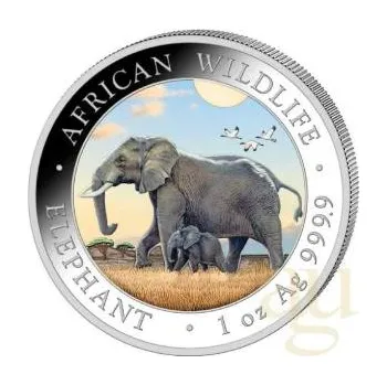 Sběratelství 1 unce stříbrná mince Somálsko slon 2022 - coloriert