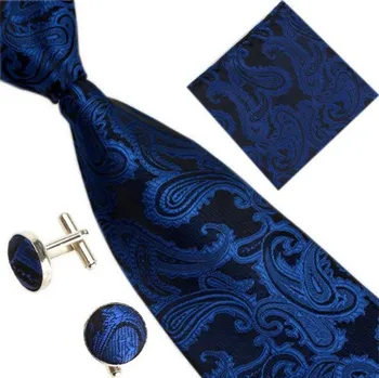 Kravata Amparo Miranda® Dárková sada kravata, kapesníček a manžetové knoflíčky AM202, Barva tmavě modrá