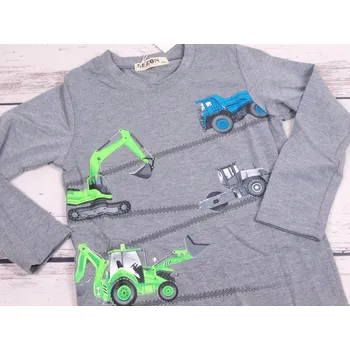 Triko Sezon L803 dlouhý rukáv šedé s bagrem a stavebními stroji velikost oblečení - děti: 116
