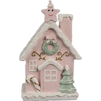 Vánoční dekorace Růžová svítící perníková chaloupka Gingerbread House - 10*8*15 cm
