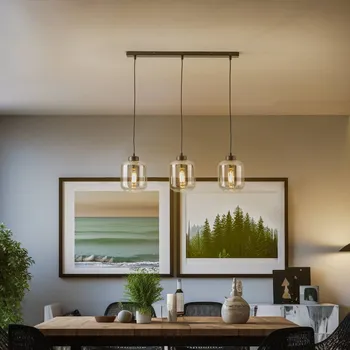 Eko-Light Závěsné světlo Sombra, kouřové, tříramenné, podlouhlé - Délka stínidla na lampu 16 cm, délka baldachýnu 60 cm, šířka 5 cm, výška 2,5 cm kouřově šedá, černá 3 x 15 W LED - Doprava zdarma