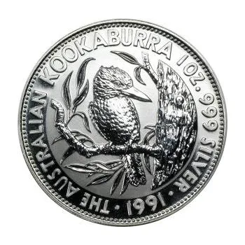 10 uncí stříbrná mince Austrálie Kookaburra 1991 leštěná deska