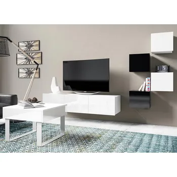 Obývací stěna Obývací stěna CALABRINI b | 218 cm + stolek 63,5x63,5 cm | 6 dílů O | bílá lesk