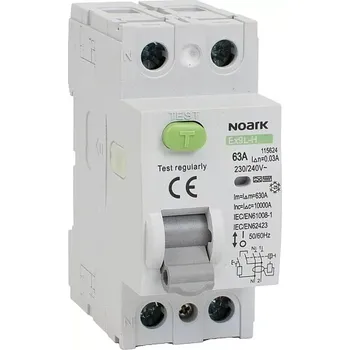 Proudový chránič Noark 115622 Ex9L-H 2P 25A F 30mA Proudový chránič 10kA, 2-pól,25A, 30mA, F (Ex9L-H 2P 25A F 30mA)