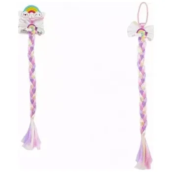 TEDDIES Gumička do vlasů s mašlí s dlouhým barevným copem s flitry