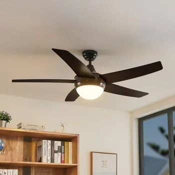 Lampička Stropní ventilátor Lindby s osvětlením Auraya, tichý, černý - Ø stropního držáku 13 cm černá, dubová 2 x 8 W LED - Doprava zdarma