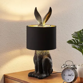 Lampička Stolní lampa Lindby Lorentina, 56 cm, králík, černá, textilní - Základna - Ø 17 cm, výška 25 cm; stínítko - Ø 24 cm, výška 18 cm; délka kabelu 180 cm černá, zlatá 1 x 15 W LED - Doprava zdarma