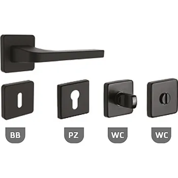 Dveřní kování VÝPRODEJ Dveřní kování ROSTEX PORTO/H s čepy (ČERNÁ) - BEZ SPODNÍCH ROZET, klika-klika, Otvor pro obyčejný klíč BB, ROSTEX ČERNÁ