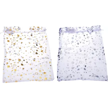 Dárková taška Sáček Organza Hvězdy 25x35 cm na Vánoce