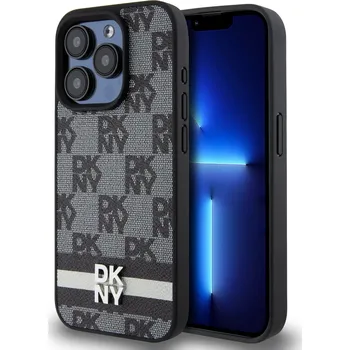 Pouzdro na mobilní telefon DKNY PU Leather Checkered Pattern and Stripe Kožený Kryt pro iPhone 13 Pro Barva: Černá