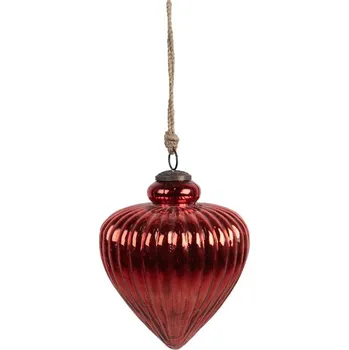 Vánoční dekorace Červená skleněná vánoční ozdoba s vroubky L - Ø 13*17 cm