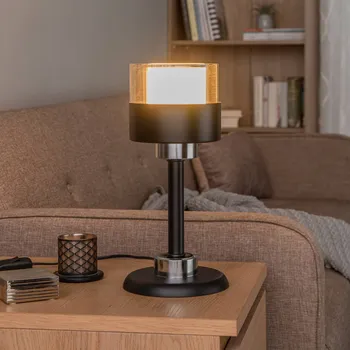 Lampička Avonni Stolní lampa ML-4288-1BSY z kovu a skla černá, kouřově šedá, opálová 1 x 60 W - Doprava zdarma