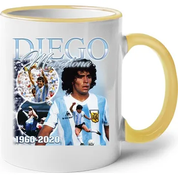 Keramický hrnek Diego Maradona, Barva Žlutá, Velikost 330 ml, Canvas Keramický hrnek s barevným uchem Bezvatriko.cz 2664