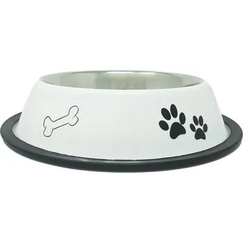 Miska pro psa PROFIZOO Miska nerezová protiskluzová s potiskem (tlapka/kost) 930 ml Bílá