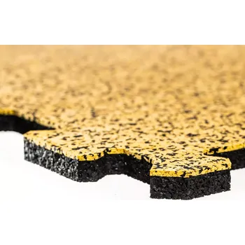 Rohožka Černo-žlutá gumová podlahová deska (puzzle - roh) FLOMA Sandwich EPDM - délka 100 cm, šířka 100 cm, výška 1,5 cm
