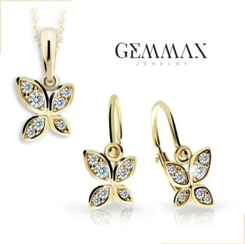 Souprava šperků GEMMAX "" Souprava zlatých dětských šperků motýlci - náušnice a přívěsek – zlatý šperk ryzosti 585/1000 v Dárkovém balení s Certifikátem GBSYB-2259