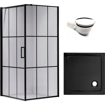 BPS-koupelny Čtvercový sprchový kout HYD-SK13A 80x80 černá/transparent + vanička HYD-SSV-ST02A černá