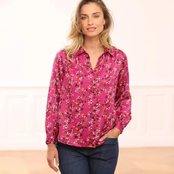 Dámská košile Rozšířená saténová košile s potiskem purpurová/karamelová 42