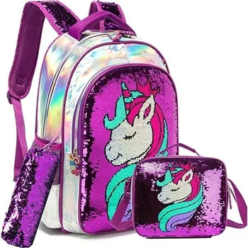 Dětský batoh Jasmine Dívčí školní batoh set 3v1 Jednorožec Flitrový HOLO 24L DANIVIVI 97k-cube