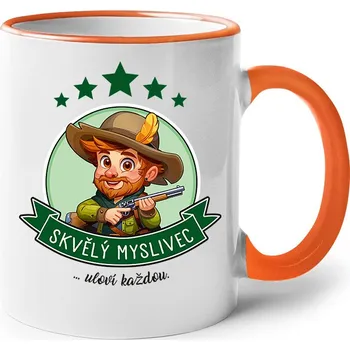 Keramický hrnek Skvělý myslivec, uloví každou, Barva Oranžová, Velikost 330 ml, Canvas Keramický hrnek s barevným uchem Bezvatriko.cz 2678