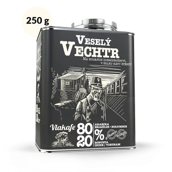 Káva Fixi Coffee Vlakafe – Veselý vechtr – dárkové balení kávy zrnková / stylový plechový kanystr / 250 g
