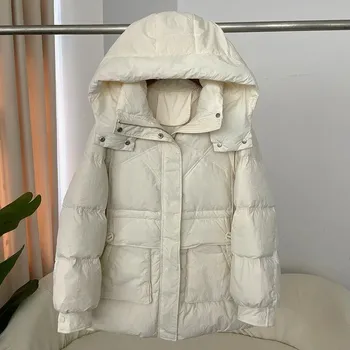 Dámská parka Oversize zimní bunda s peřím a kapucí Barva: Bílá, Velikost: M